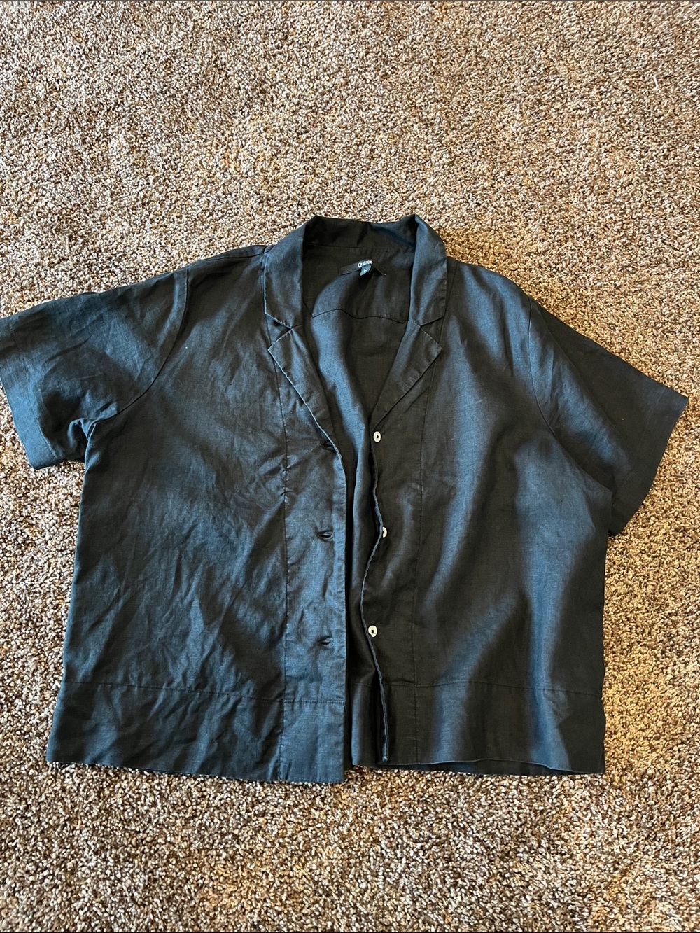 Quince Black Short-Sleeve Button-Down Linen Top